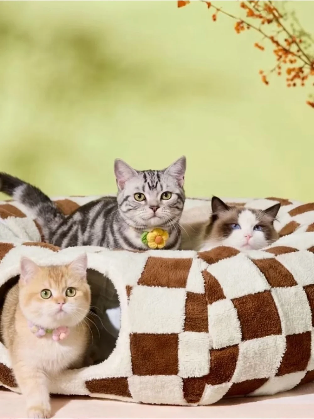 BEDSURE Plush Checkered Cat Tunnel & Bed 🏁🤎🐾🐈
